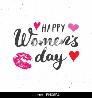 Happy Women's Day Hand letterings set. Holiday grunge textured retro design greeting cards vector illustration. Stock Vector