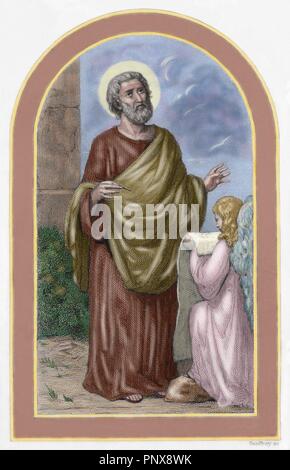 Portrait of Saint Matthew the Apostle with halo and scroll, within ...