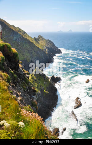 Cliffs of Kerry looking towards Skellig Islands Stock Photo