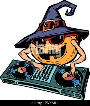 Halloween pumpkin DJ character. isolate on white background Stock Vector