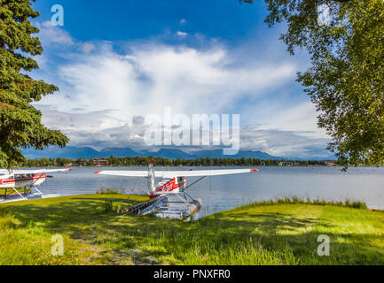 Seaplane or floatplane at Lake Hood Seaplane Base the world's busiest seaplane base located in Acnhorage Alaska Stock Photo