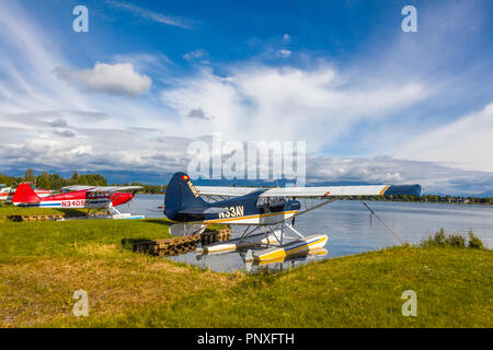 Seaplane or floatplane at Lake Hood Seaplane Base the world's busiest seaplane base located in Acnhorage Alaska Stock Photo