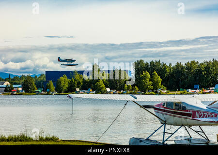 Seaplane or floatplane at Lake Hood Seaplane Base the world's busiest seaplane base located in Acnhorage Alaska Stock Photo