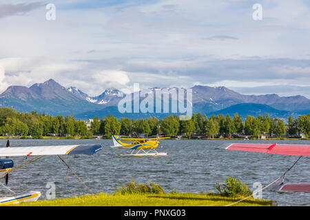 Seaplane or floatplane at Lake Hood Seaplane Base the world's busiest seaplane base located in Acnhorage Alaska Stock Photo