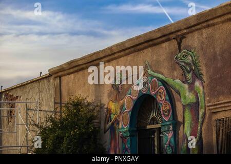 Murales y pinturas de la calle No reeleccion en la colonia Centro de Hermosillo. Stock Photo