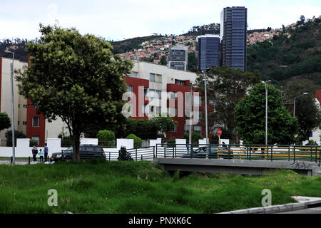 Bogotá, Colombia - May 01, 2017: Looking up Calle 152 or Street 152, in the Capital city of Bogotá in Colombia, towards the Eastern Hills. Stock Photo
