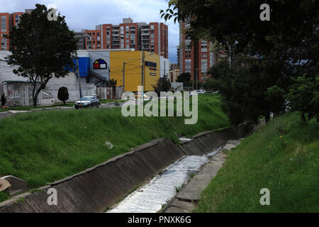 Bogotá, Colombia - May 01, 2017: Street 152, cemented canal that divides the the carriage ways and it was once perhaps a little stream. Stock Photo