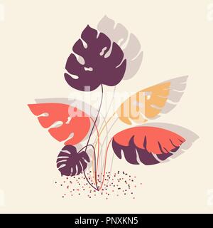 Prints of monstera leaves. Silhouettes of color leaf of a plant. Stock Vector