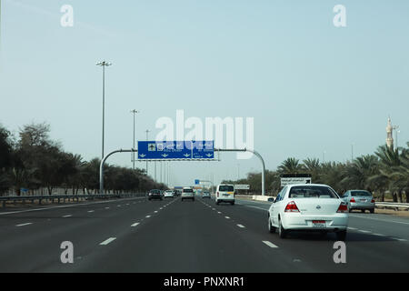 Abu Dhabi UAE March 26 2012 Traffic moves along the Dubai Abu