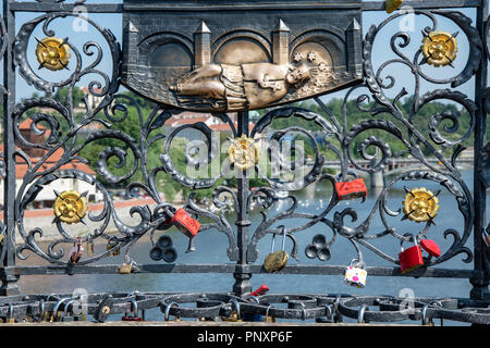 Lovers locks on Charles Bridge in Prague, Czech Republic Stock Photo