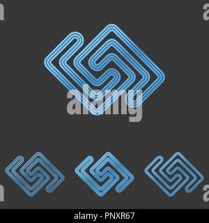 Blue line tech logo design set Stock Vector