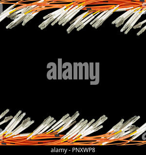 Bunch of fiber optic cables and connectors on black background with copyspace, it technology, square format Stock Photo