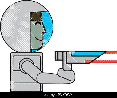 videogame astronaut character holding a flash gun  over white background, vector illustration Stock Vector