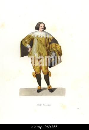 Italian chamberlain, 17th century. Handcolored illustration by E. Lechevallier-Chevignard, lithographed by A. Didier, L. Flameng, F. Laguillermie, from Georges Duplessis's 'Costumes historiques des XVIe, XVIIe et XVIIIe siecles' (Historical costumes of the 16th, 17th and 18th centuries), Paris 1867. The book was a continuation of the series on the costumes of the 12th to 15th centuries published by Camille Bonnard and Paul Mercuri from 1830. Georges Duplessis (1834-1899) was curator of the Prints department at the Bibliotheque nationale. Edmond Lechevallier-Chevignard (1825-1902) was an artist Stock Photo