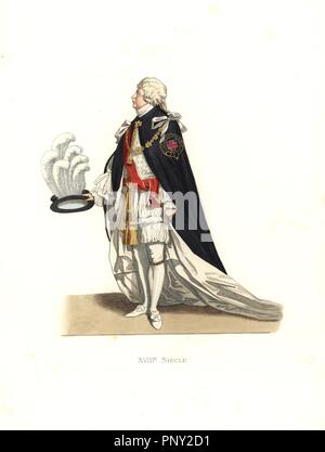 George Frederic Auguste, Prince of Wales, England, 18th century, from a print by Adam Buck engraved by Wright and Ziegler, 1799. Handcolored illustration by E. Lechevallier-Chevignard, lithographed by A. Didier, L. Flameng, F. Laguillermie, from Georges Duplessis's 'Costumes historiques des XVIe, XVIIe et XVIIIe siecles' (Historical costumes of the 16th, 17th and 18th centuries), Paris 1867. The book was a continuation of the series on the costumes of the 12th to 15th centuries published by Camille Bonnard and Paul Mercuri from 1830. Georges Duplessis (1834-1899) was curator of the Prints depa Stock Photo
