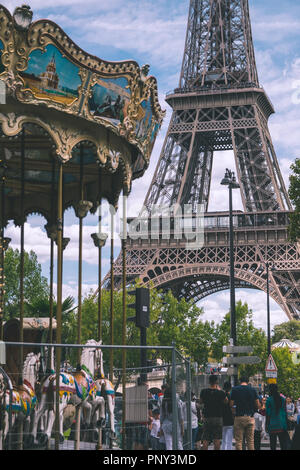 The famous merry-go-round near the Eiffel Tower Stock Photo