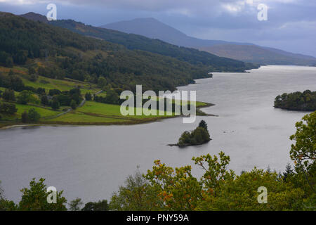 Loch Tummel from Queen's View, a famous vantage point looking out over one of the most iconic panoramas in Scotland, Pitlochry, Perthshire. Stock Photo