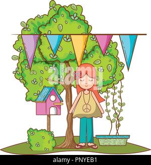 Hippie girl cartoon Stock Vector