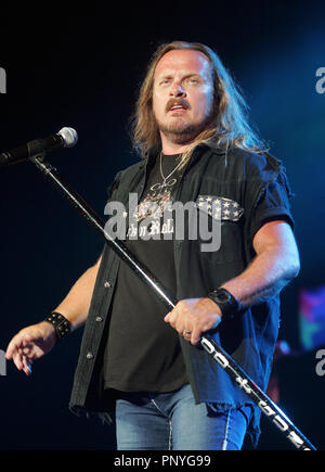 Johnny Van Zant with Lynyrd Skynyrd performs in concert at the Cruzan Amphitheater in West Palm Beach, Florida on June 10, 2010. Stock Photo