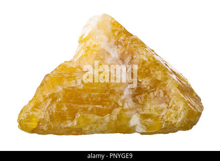 Raw, uncut yellow calcite (CaCO3) from Mexico isolated on white background Stock Photo