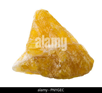 Raw, uncut yellow calcite (CaCO3) from Mexico isolated on white background Stock Photo