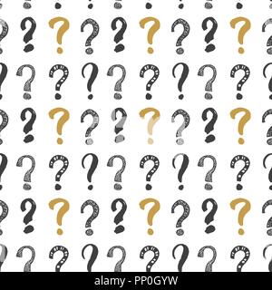 Questions marks seamless pattern. Hand drawn sketched doodle signs, grunge textured retro background. Vintage typography design print, vector illustra Stock Vector
