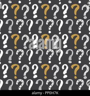 Questions marks seamless pattern. Hand drawn sketched doodle signs, grunge textured retro background. Vintage typography design print, vector illustra Stock Vector