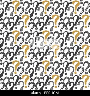 Questions marks seamless pattern. Hand drawn sketched doodle signs, grunge textured retro background. Vintage typography design print, vector illustra Stock Vector