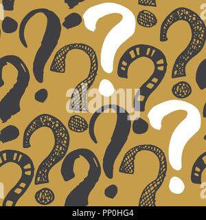 Questions marks seamless pattern. Hand drawn sketched doodle signs, grunge textured retro background. Vintage typography design print, vector illustra Stock Vector