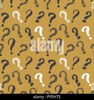 Questions marks seamless pattern. Hand drawn sketched doodle signs, grunge textured retro background. Vintage typography design print, vector illustra Stock Vector