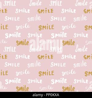 Smile lettering seamless pattern. Hand drawn sketched calligraphic signs, grunge textured retro badge, Vintage typography design print, vector illustr Stock Vector