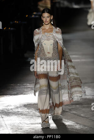 Milan, Italy. 23 September 2018. A model walks the runway at the Missoni fashion show during Milan Fashion Week Spring/Summer 2019 in Milan, Italy, on Sept. 22, 2018. Credit: Xinhua/Alamy Live News Stock Photo