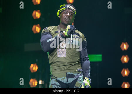 London, UK. 22nd September  2018, Birmingham rapper MIST Performing at 1Xtra Live 2018 at the O2 Arena, Peninsula Square, London. © Jason Richardson / Alamy Live News Stock Photo