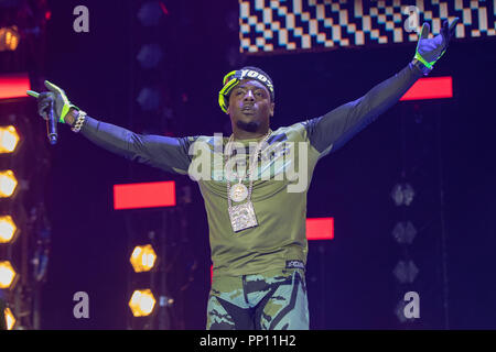 London, UK. 22nd September  2018, Birmingham rapper MIST Performing at 1Xtra Live 2018 at the O2 Arena, Peninsula Square, London. © Jason Richardson / Alamy Live News Stock Photo