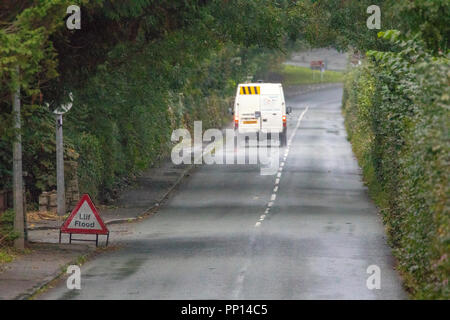 Llanrwst, UK. September 2018. UK Weather: An Autumnal feel in the air on the Autumn Equinox the first day of Autumn with cooler temperatures, rain and a chance of flooding for some areas, Llanrwst, Conwy Valley, North Wales Stock Photo