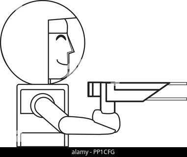videogame astronaut character holding a flash gun  over white background, vector illustration Stock Vector