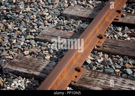 Closeup of abandoned train tracks Stock Photo