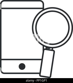magnifying glass and cellphone over white background, vector illustration Stock Vector