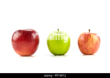 three different apples isolated on white background. Stock Photo