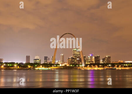 Clouds beyond Downtown St. Louis as seen from across the Mississippi River from the east riverfront in East St. Louis, Illinois. Stock Photo