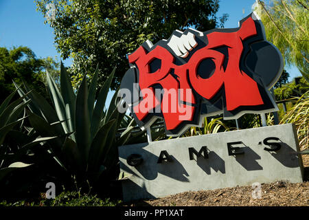 A logo sign outside of the headquarters of Riot Games, Inc., in Los ...