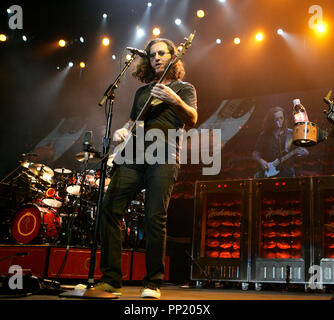 Geddy Lee with Rush performs in concert at the BankAtlantic Center in ...