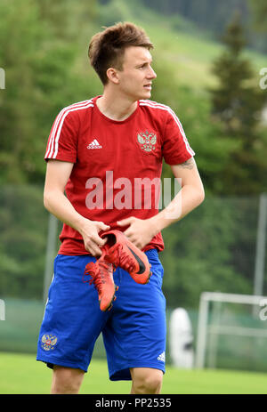 Neustift, Tirol, Austria - May 22, 2018. Russian football player Alexander Golovin during training camp in Neustift, Austria. Stock Photo