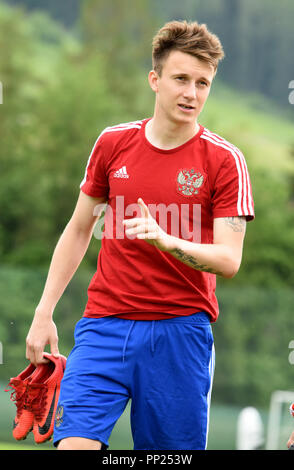 Neustift, Tirol, Austria - May 22, 2018. Russian football player Alexander Golovin during training camp in Neustift, Austria. Stock Photo