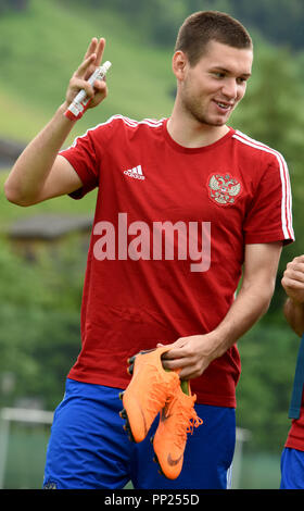 Neustift, Tirol, Austria - May 22, 2018. Russian football player Alexander Tashaev during training camp in Neustift, Austria. Stock Photo