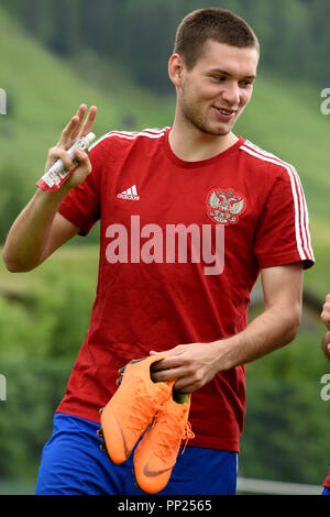 Neustift, Tirol, Austria - May 22, 2018. Russian football player Alexander Tashaev during training camp in Neustift, Austria. Stock Photo