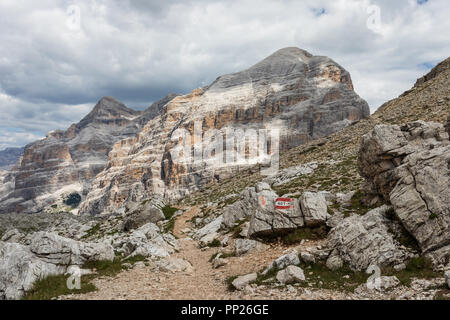 Tofane mountain group in the Dolomites, Italy. View from Forcella Travenanzes Stock Photo