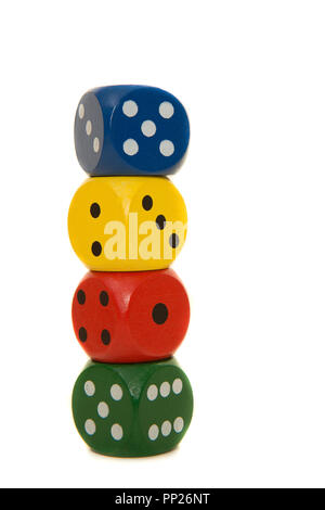 Stack of four colorful dices on a isolated white background Stock Photo