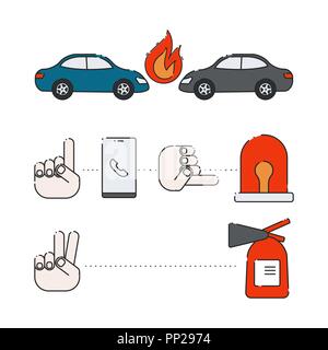 Infographics car accident. Vector illustration. Phone call. Stock Vector