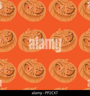 Seamless pattern for Halloween. Pumpkin lantern with burning eyes hand drawing. Jack-o'-lantern Stock Vector
